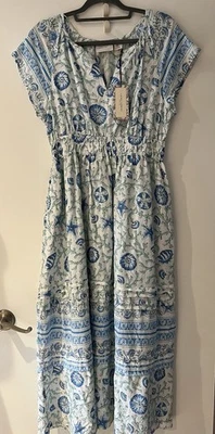Nuevo con etiquetas Vestido Largo Laura Ashley Azul y Blanco Temático Mar Costa CottagecoreTalla M Foto 1 de 4