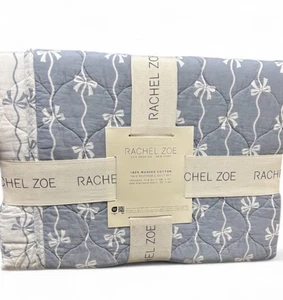 Rachel Zoe Blue and White Twin Cotton Reversible Quilt Set 68”x92” Bows - Picture 1 of 3