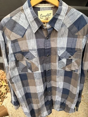 Coastal Mens L Western Plaid Pearl Snap Cotton Blend Shirt Large - Image 1 of 4