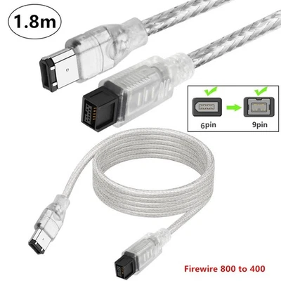 IEEE 1394b Firewire 800 9Pin to 1394a Firewire 400 6Pin Male Cable for MacBook - Image 1 of 4