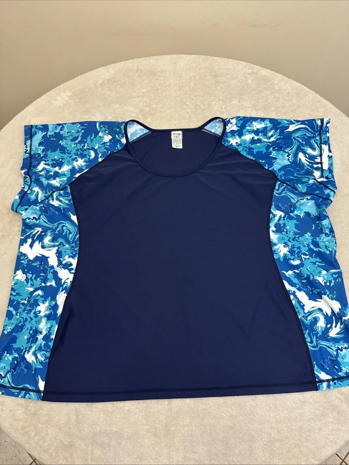 Camisa de natación MODLI para mujer azul marino protector contra erupciones floral manga corta talla 5X Foto 1 de 4
