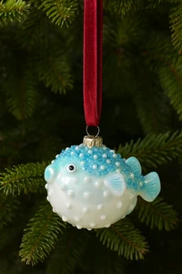 Holiday Lane Seaside Pink Fish Ornament Glass Pearls Glitter 4” (cl2) - Picture 1 of 3