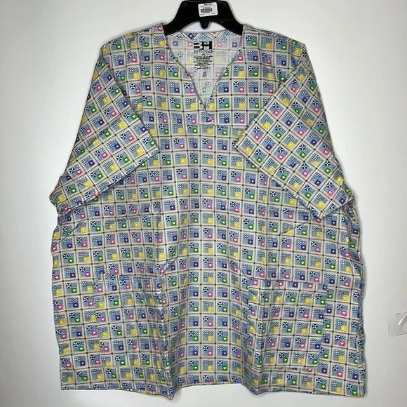 NWT Beverly Hills Uniforms Scrubs 4X PLUS SIZE - Blue Squares - Image 1 of 4