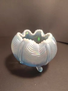Fenton Overlay Iridescent Crimp Edge Ribbed Seashell 3 Legged Bowl - Picture 1 of 5