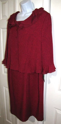 NWT $90. 2-Piece Set Sleeveless-Dress/Ruffled jacket Maroon Miss Dorby Wm's 18 - Image 1 of 4