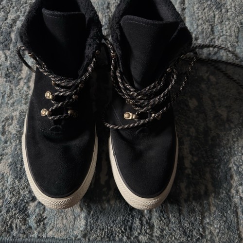 Stivaletti stringati Converse donna neri scamosciati taglia 10 alti foderati in pelliccia sintetica