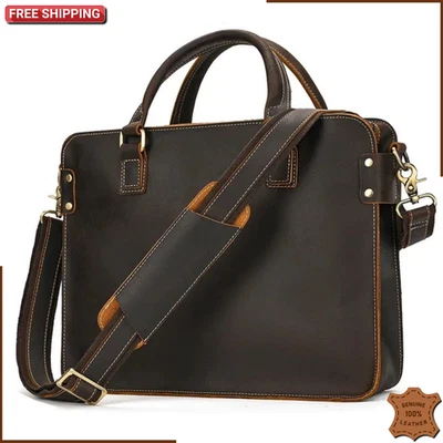 CUERO GENUINO Maletín para Hombres 15" Bolso para Laptop Cuero de Vaca Negocios Bolso de Hombro Foto 1 de 4