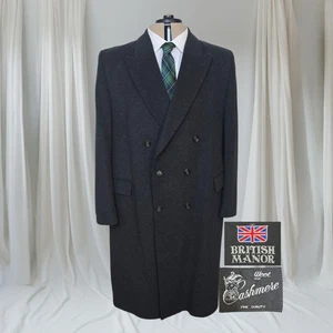 VTG English Manor Cashmere Double Breasted Overcoat Made In Britain Black Sz 46 - Picture 1 of 22