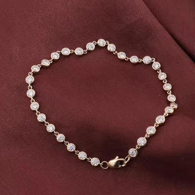 3Ct Lab Grown Diamond F VS1 Bezel Set Tennis Bracelet 14K Yellow Gold Over 7.5" - Image 1 of 4