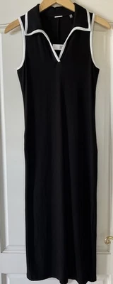 NWT $195 Elie Tahari classic black noir white collar sleeveless knit dress M - Image 1 of 4