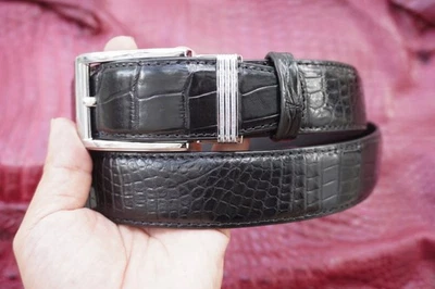 Cinturón negro de cuero de cocodrilo genuino SKin para hombre - W 1,5 pulgadas #B08 Foto 1 de 4