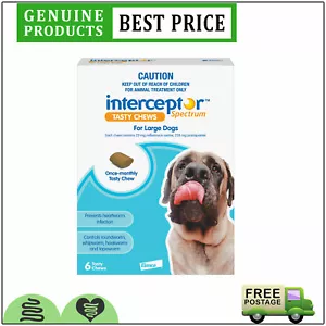 INTERCEPTOR Spectrum 6 Doses BLUE Pack for Dogs 22 to 45 Kg Heartworm Control - Picture 1 of 2