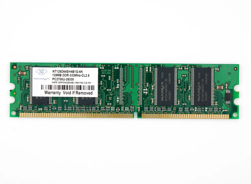 NT128D64SH4B1G-6K Nanya 128MB PC2700 DDR-333MHz non-ECC UNBUF CL2.5 184-Pin DIMM - Image 1 of 1