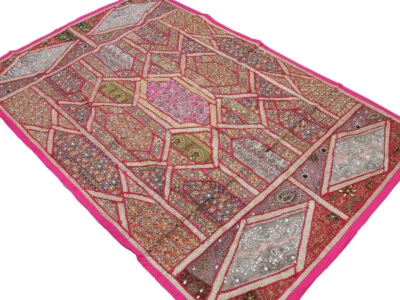 Enorme tapiz textil con cuentas vintage hecho a mano para colgar en la pared de la India 88" Foto 1 de 4