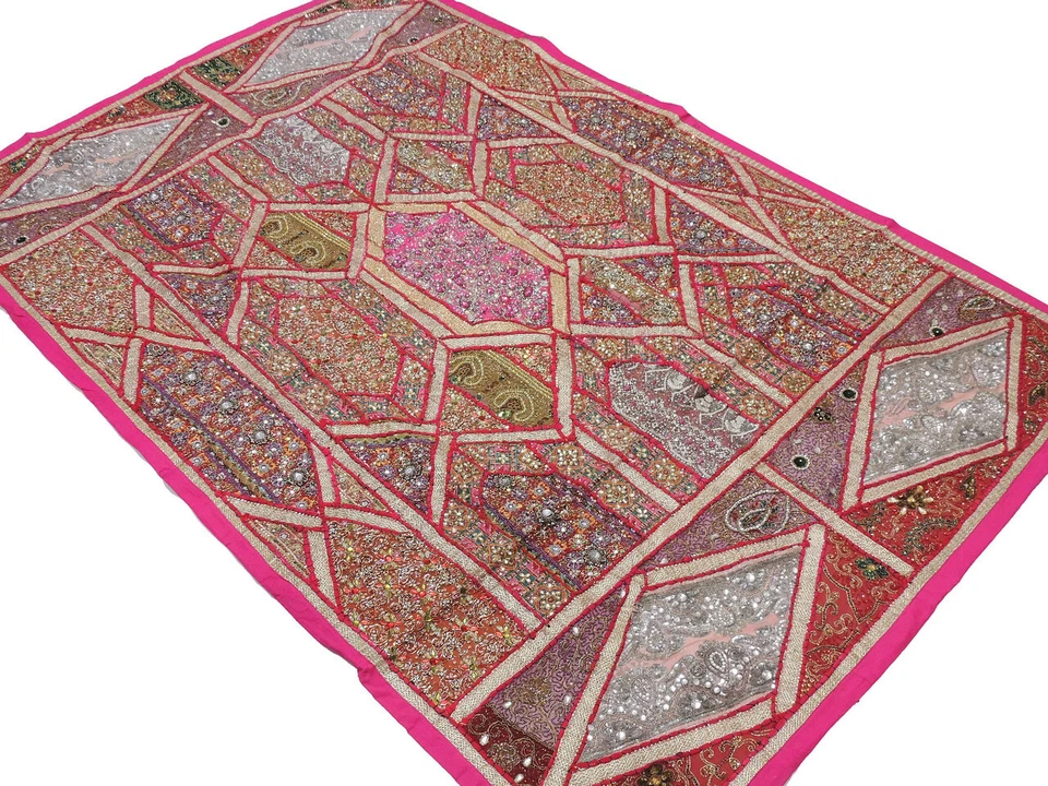 Enorme tapiz textil con cuentas vintage hecho a mano para colgar en la pared de la India 88" Foto 1 de 4