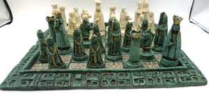 Antique Chess Asian Sumurai Warrior Crushed Jade? Pcs Complete - Picture 1 of 12