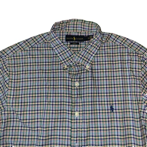 Ralph Lauren Shirt Mens XL Slim Fit Long Sleeve Blue Green Plaid Button-Down - Picture 1 of 24