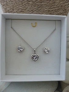 Parure Collier Boucles d'Oreilles Coeur Cristal Transparent - Bijoux des Lys - Foto 1 di 6