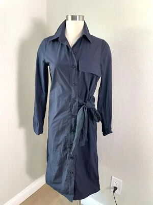 COS женщин 2 темно-синий кнопка вверх рубашка с воротником платье длинным рукавом стороне галстук - Изображение 1 из 4