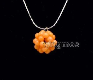 15-18mm Orange Coral Handwork Weaving Round Ball Pendant Necklace Women 17'' - Picture 1 of 12