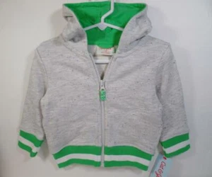 New Boy's Cat & Jack Gray Speckled Full Zip Hooded Jersey Jacket w/Green 12M, 4T - Picture 1 of 4