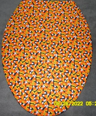 TOILET LID COVER HALLOWEEN FALL CANDY CORN ORANGE BLACK YELLOW - Image 1 of 2