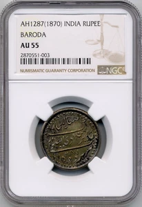 AH 1287 (1870) India Rupee, Malhar Rao - NGC AU55 - Picture 1 of 2
