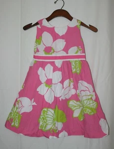 Lilly Pulitzer Girls Dress Sz 6 Flower Print Pink White Green Puffy - Picture 1 of 4