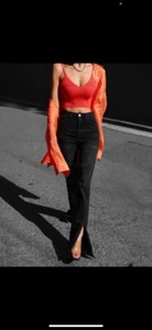 Women's Orange "J-clair" Wide V-Neck Sleeves Cropped Top Size S - Picture 1 of 2