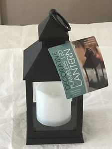 Decorative Glass Paned Flameless LED Lantern (Black) - Foto 1 di 2