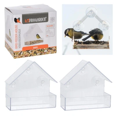 Window Bird Feeder Wild Hanging Feeding Table Clear Perspex with Suction Cup 2PC - Image 1 of 4