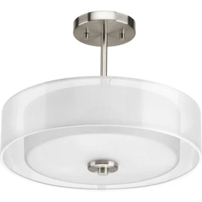 Invite Collection 15 in. 3-Light Brushed Nickel Semi-Flush Mount for Hallways - Image 1 of 4