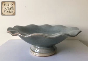 Vintage Antik Kunst Keramik Sockel Schale Salbeigrün/Blau Crazing in Glasur Schwer - Bild 1 von 21
