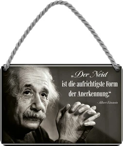 ''L'invidia è la forma più sincera (Einstein)'' Targa in latta 18x12 cm - Foto 1 di 4