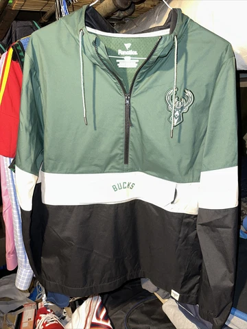Fanatics Milwaukee Bucks 1/2 Zip Windbreaker Pullover Jacket Mens Medium NBA Cover