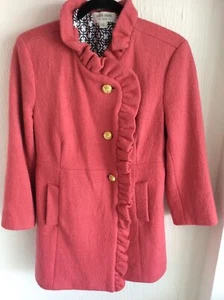 Skirtin Around Pink Wool Ruffle Pea Coat Size 8 - Picture 1 of 7