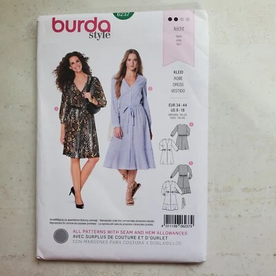 Burda 6237 Dress Semi-Fitted Shirtwaist Long Sleeve V-Neck Misses 8 - 18 UNCUT - Image 1 of 4