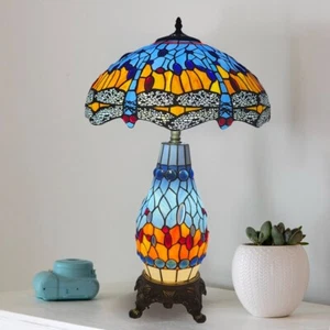 Tiffany Clustered Style 16 inch Table Lamp Stained Glass Shade For Bedroom Desk - Picture 1 of 18