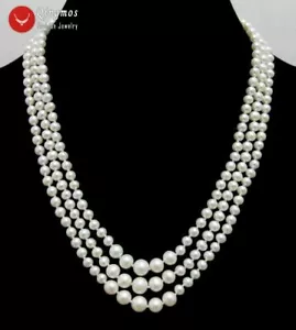 5-7mm AA Round Natural FW White Pearl Collar para Mujer Joyería 3 Hebras 17 " - Imagen 1 de 7