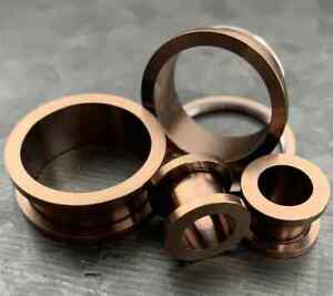 PAIR Bronze Plated Steel Screw Fit Tunnels Plugs Earlets Gauges Body Jewelry