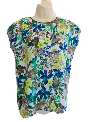 liz claiborne career blouse PS Multicolor Floral Layered Pleated Sleeveles - Image 1 of 4