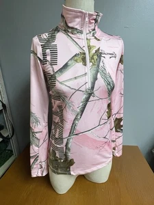 Realtree Pullover Shirt Damen Medium Rosa Camouflage Langarm Half Zip Outdoor - Bild 1 von 10