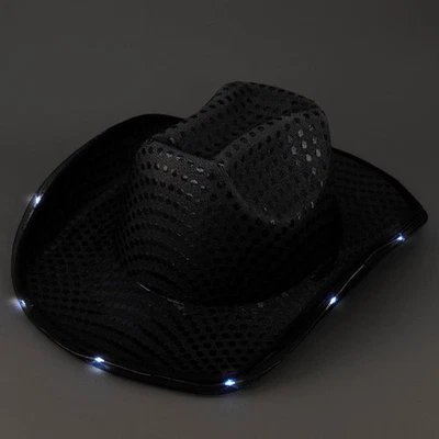 LED Light Up Cowboy Hat Bulk– Sequin Brim, Flashing LED, Party Festival Rave Lot - Image 1 of 2