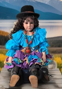 Muñeca de porcelana nativa americana vintage 29 pulgadas, 1990 por Judy Snyder - Imagen 1 de 24