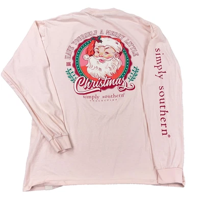 Simply Southern Shirt Women Large Pink Long Sleeve Christmas Santa Clause * - Image 1 of 4