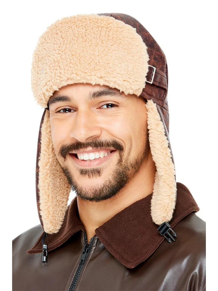 Chapéu voador piloto, marrom, com acabamento de pele acessório fantasia - Imagem 1 de 2