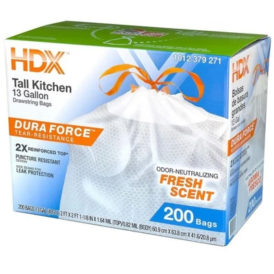 13 Gallon Drawstring Kitchen Trash Bags, Fresh Scent, 200 Ct ( DONT SHIP TO WA ) - Image 1 of 4