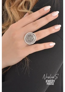 Crystalogy Wappen Ring 925er Silber beschichtet Statement Ring - Picture 1 of 10