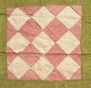 Vintage Cutter Quilt Piece 16” x 16” Nine Patch  Early Fabrics  # 2 - Picture 1 of 11