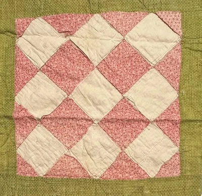 Vintage Cutter Quilt Piece 16” x 16” Nine Patch  Early Fabrics  # 2 - Image 1 of 4